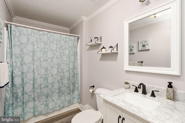 16155 Kerby Dr, Orange, VA 22960 - full bathroom with vanity, toilet, a textured ceiling, and crown molding