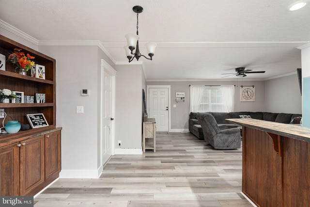 16155 Kerby Dr, Orange, VA 22960 - living area with light wood finished floors, a chandelier, crown molding, a ceiling fan, and baseboards