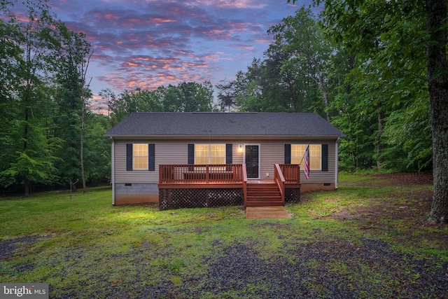 16155 Kerby Dr, Orange, VA 22960 - view of front of house with crawl space, a front lawn, and a wooden deck