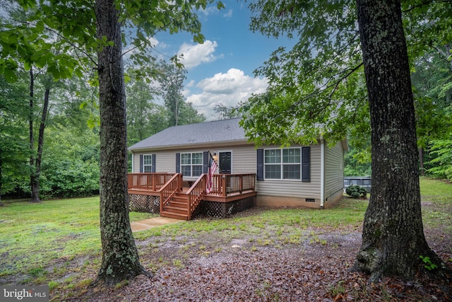 16155 Kerby Dr, Orange, VA 22960 - back of house featuring crawl space, a deck, and a lawn