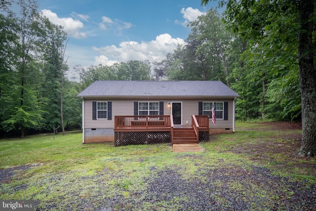 16155 Kerby Dr, Orange, VA 22960 - manufactured / mobile home with crawl space, a wooden deck, a front lawn, and roof with shingles