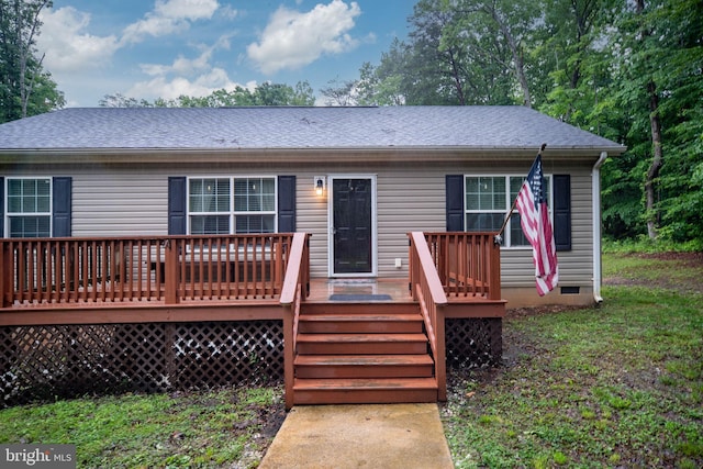 16155 Kerby Dr, Orange, VA 22960 - view of front of property featuring a wooden deck, crawl space, and roof with shingles
