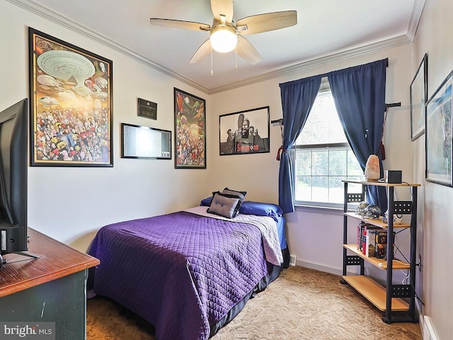 201 Hunter Ln, North Wales, PA 19454 - bedroom featuring crown molding, baseboards, carpet floors, and ceiling fan