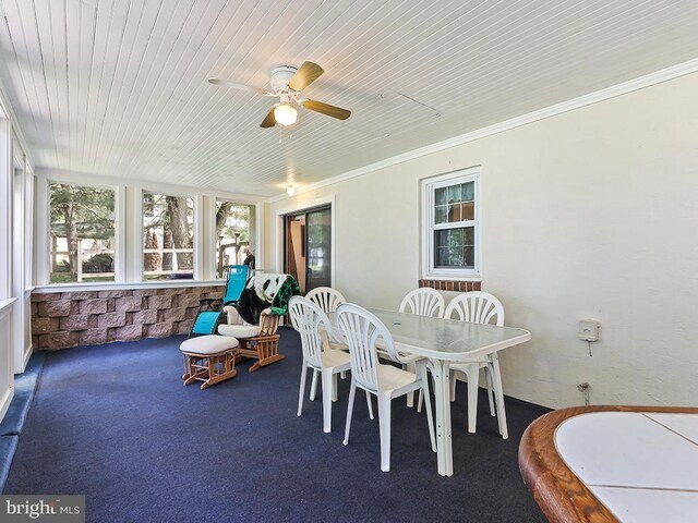 201 Hunter Ln, North Wales, PA 19454 - sunroom / solarium featuring carpet floors, wooden ceiling, and ornamental molding