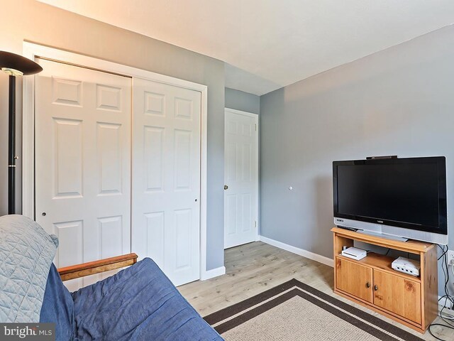 201 Hunter Ln, North Wales, PA 19454 - bedroom with light wood finished floors, baseboards, and a closet