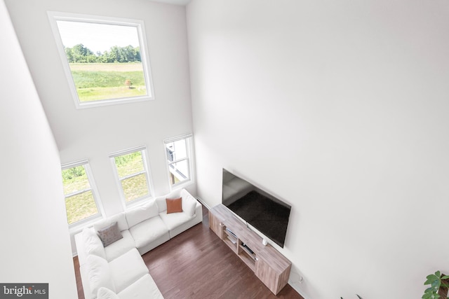 65 Tamarack Cir, Eagleville, PA 19403 - living area featuring wood finished floors and a towering ceiling