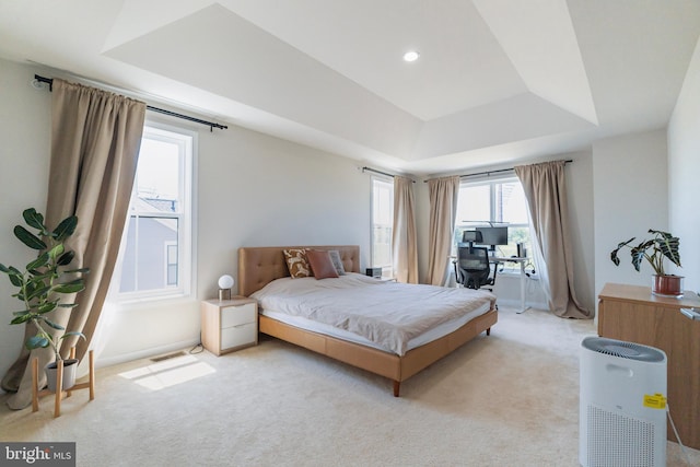 65 Tamarack Cir, Eagleville, PA 19403 - bedroom with a tray ceiling, light carpet, baseboards, and recessed lighting