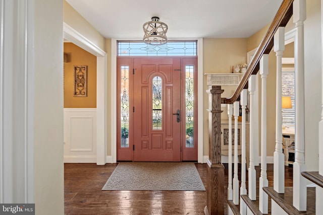503 Dugout Dr, Lanoka Harbor, NJ 08734 - entrance foyer with stairs, dark wood-type flooring, plenty of natural light, and wainscoting
