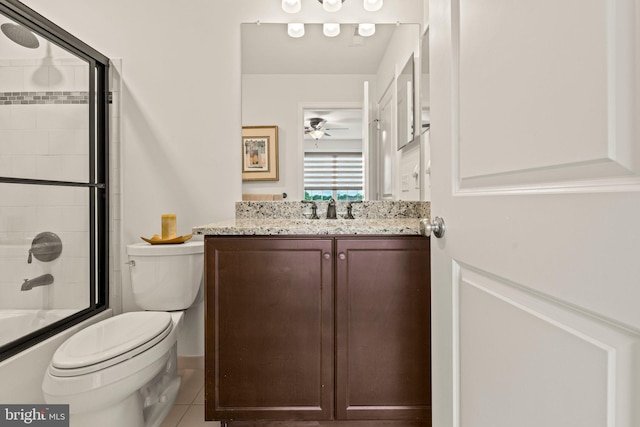 1255 Webb Dr, Perkasie, PA 18944 - full bathroom featuring toilet, vanity, combined bath / shower with glass door, tile patterned floors, and ceiling fan