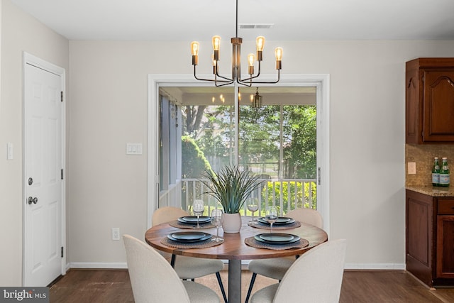 12516 Castleleigh Pl, Silver Spring, MD 20904 - dining area featuring dark wood-style floors, a chandelier, and baseboards