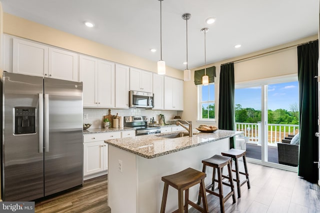 311 Sandy Bottom Cir Lot 127Quincy, Ranson, WV 25438 - kitchen featuring appliances with stainless steel finishes, a sink, decorative backsplash, white cabinets, and recessed lighting