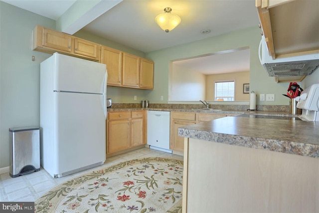 113 Westpoint Dr, Carlisle, PA 17013 - kitchen featuring white appliances, light brown cabinetry, a sink, and light flooring