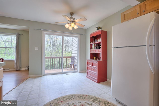 113 Westpoint Dr, Carlisle, PA 17013 - kitchen featuring freestanding refrigerator, ceiling fan, baseboards, and light floors
