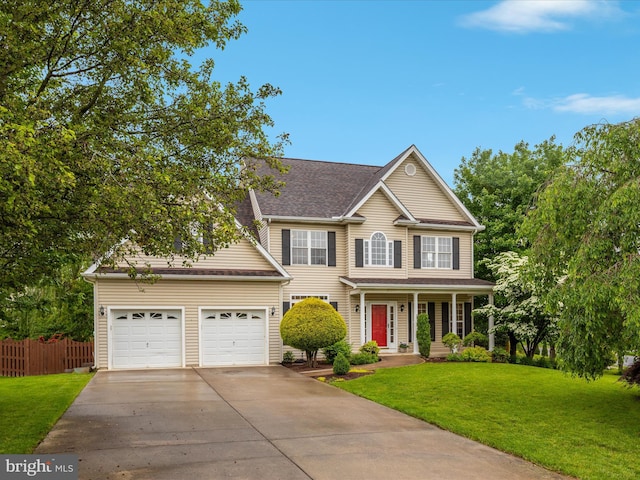 2411 Windwood Dr, Winchester, VA 22601 - view of front of home featuring concrete driveway, a garage, a porch, and roof with shingles