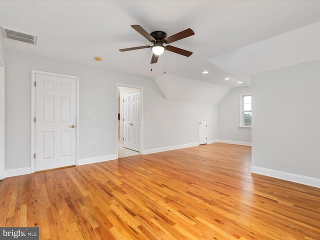2411 Windwood Dr, Winchester, VA 22601 - additional living space with light wood-style flooring, recessed lighting, a ceiling fan, vaulted ceiling, and baseboards