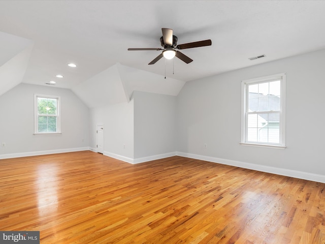 2411 Windwood Dr, Winchester, VA 22601 - additional living space with light wood-type flooring, lofted ceiling, ceiling fan, baseboards, and recessed lighting