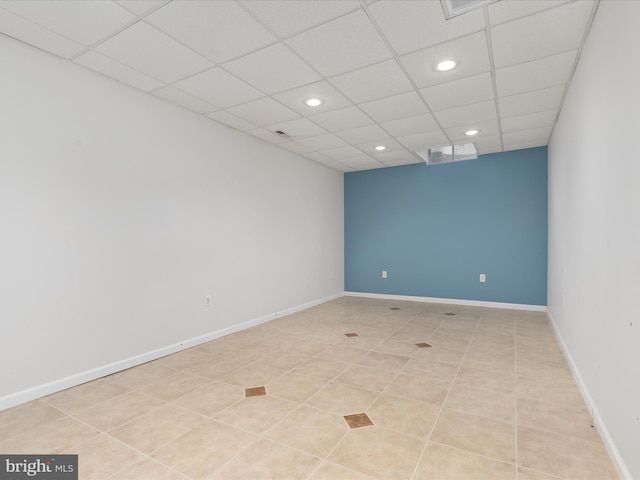 2411 Windwood Dr, Winchester, VA 22601 - spare room with recessed lighting, a drop ceiling, light tile patterned flooring, and baseboards