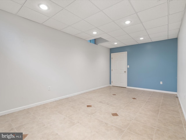2411 Windwood Dr, Winchester, VA 22601 - empty room with recessed lighting, a paneled ceiling, baseboards, and light tile patterned floors