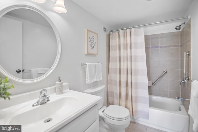 5300 Holmes Run Pkwy Unit 403, Alexandria, VA 22304 - bathroom featuring vanity, shower / bathtub combination with curtain, toilet, and tile patterned flooring