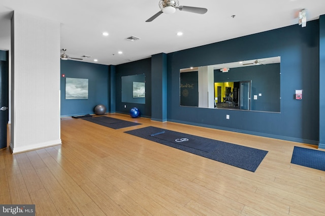 4701 Old Soper Rd Unit 565, Suitland, MD 20746 - workout room featuring ceiling fan, wood finished floors, baseboards, and recessed lighting