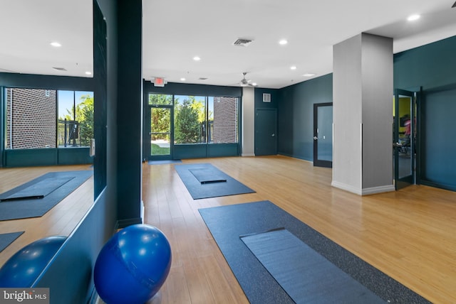 4701 Old Soper Rd Unit 565, Suitland, MD 20746 - exercise room featuring wood finished floors, recessed lighting, baseboards, and ceiling fan