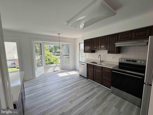6325 Powder Flask Ct, Centreville, VA 20121 - kitchen featuring stainless steel appliances, a sink, under cabinet range hood, and dark brown cabinetry
