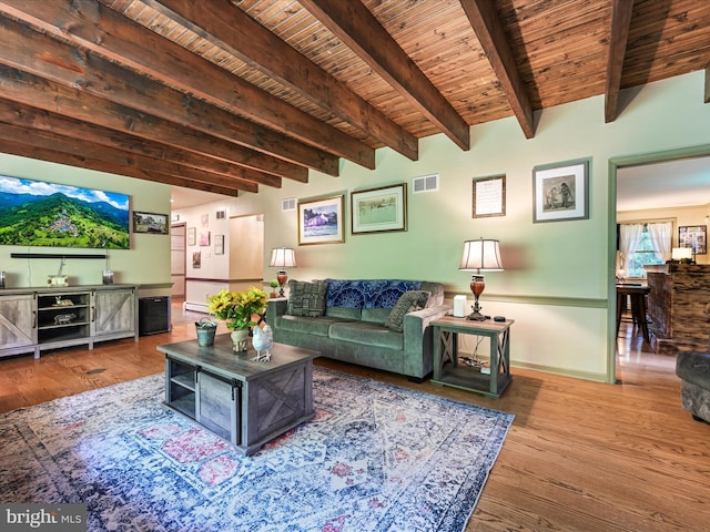 3622 Pricetown Rd, Fleetwood, PA 19522 - living area with wooden ceiling with exposed beams, wood finished floors, and baseboards