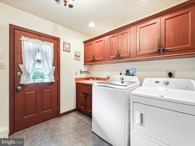 3622 Pricetown Rd, Fleetwood, PA 19522 - laundry area with washer and clothes dryer, cabinet space, tile patterned flooring, baseboards, and recessed lighting