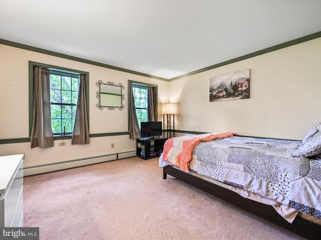 3622 Pricetown Rd, Fleetwood, PA 19522 - bedroom featuring a baseboard radiator, crown molding, multiple windows, and carpet floors