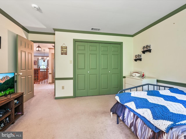 3622 Pricetown Rd, Fleetwood, PA 19522 - bedroom featuring crown molding, carpet, a closet, and a chandelier