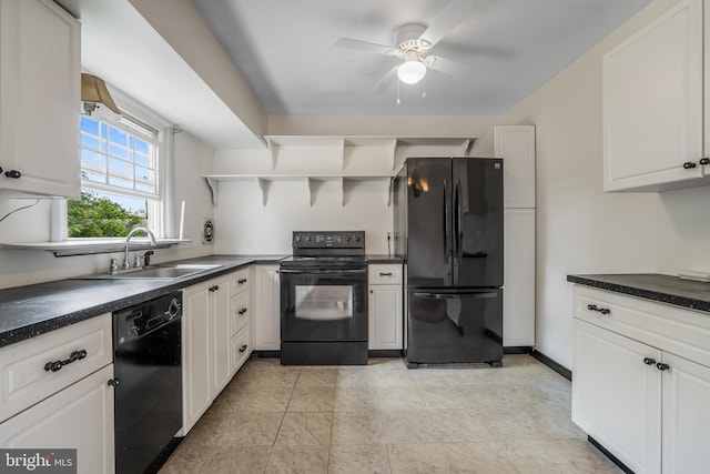 807 Fulton Pl, Woodbridge, VA 22191 - kitchen with black appliances, open shelves, a sink, and dark countertops