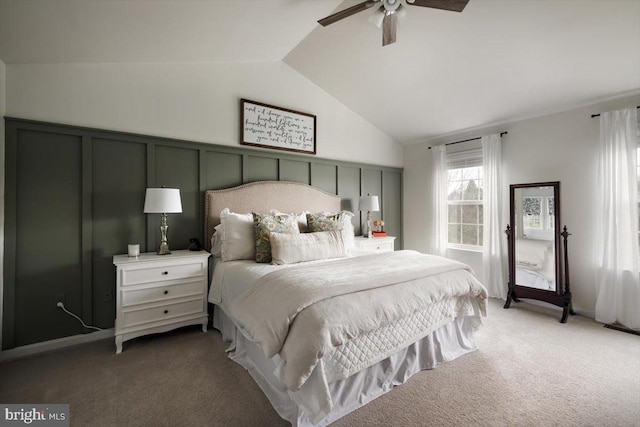 47 Orleans Dr, Shepherdstown, WV 25443 - bedroom with light colored carpet, vaulted ceiling, and a ceiling fan