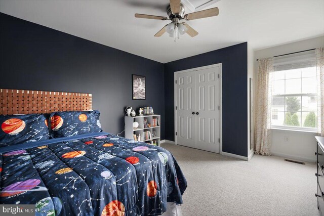 47 Orleans Dr, Shepherdstown, WV 25443 - carpeted bedroom with baseboards, a ceiling fan, and a closet