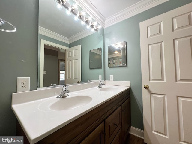 126 Greenway St, Fredericksburg, VA 22405 - bathroom featuring double vanity, crown molding, and baseboards