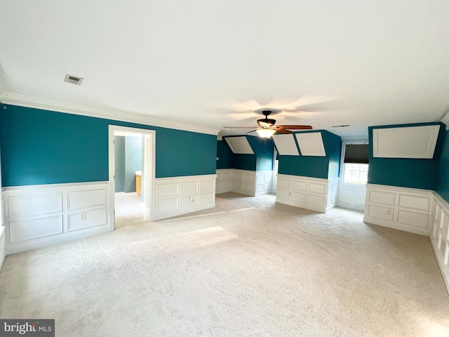 126 Greenway St, Fredericksburg, VA 22405 - bonus room with a ceiling fan, a decorative wall, carpet, and a wainscoted wall