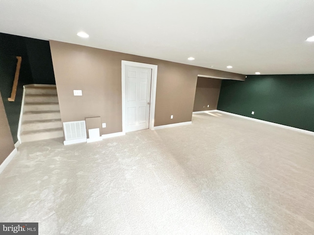126 Greenway St, Fredericksburg, VA 22405 - finished below grade area featuring baseboards, stairway, recessed lighting, and light colored carpet