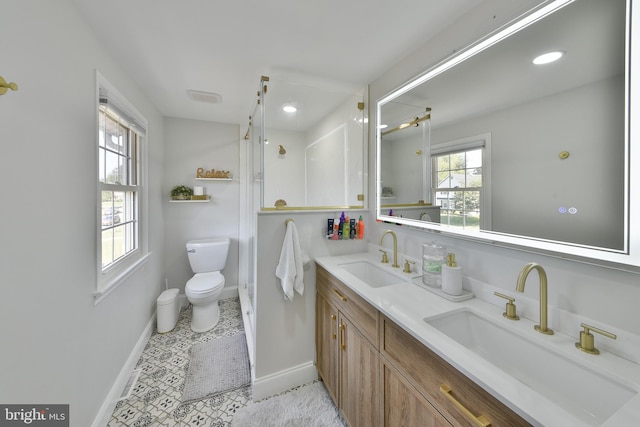 100 Shenandoah Rd, Cinnaminson, NJ 08077 - bathroom featuring toilet, baseboards, double vanity, and recessed lighting