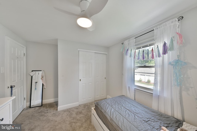 100 Shenandoah Rd, Cinnaminson, NJ 08077 - bedroom featuring a closet, light carpet, baseboards, and a ceiling fan