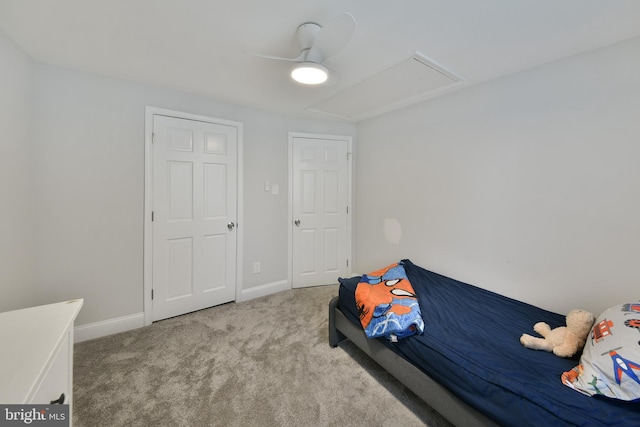 100 Shenandoah Rd, Cinnaminson, NJ 08077 - carpeted bedroom featuring attic access, baseboards, and a ceiling fan