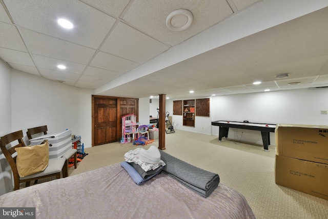 100 Shenandoah Rd, Cinnaminson, NJ 08077 - rec room with carpet, a paneled ceiling, and recessed lighting