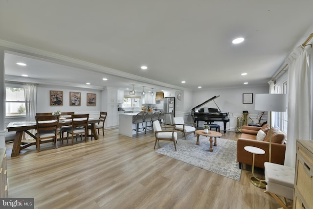 100 Shenandoah Rd, Cinnaminson, NJ 08077 - living room with ornamental molding, recessed lighting, and light wood finished floors