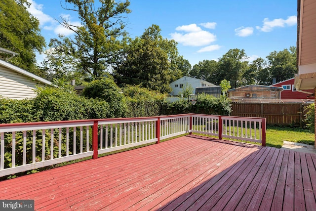wooden deck featuring a fenced backyard