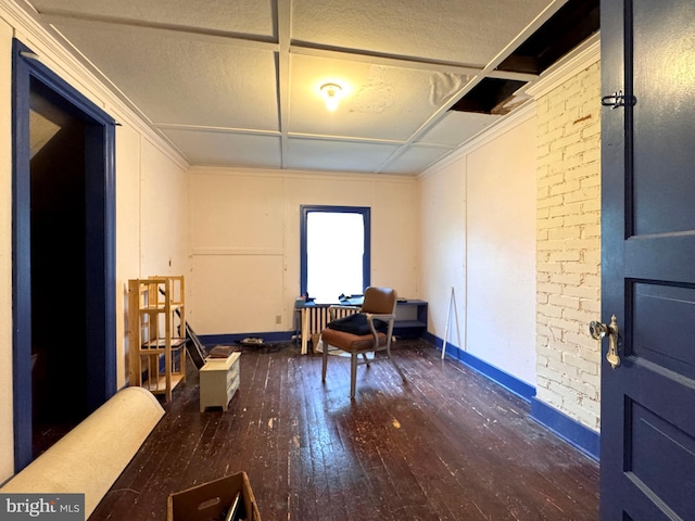441-445 Ridge Ave, State College, PA 16803 - living area featuring wood-type flooring, baseboards, ornamental molding, and coffered ceiling