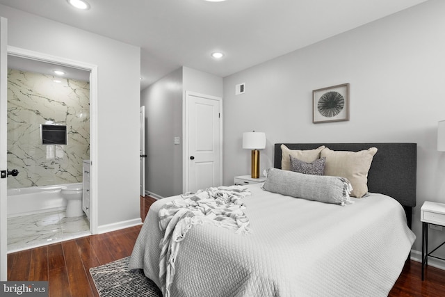510 N Glover St, Baltimore, MD 21205 - bedroom with baseboards, recessed lighting, wood finished floors, and ensuite bathroom