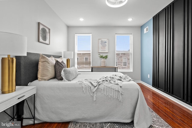 510 N Glover St, Baltimore, MD 21205 - bedroom featuring dark wood-type flooring, baseboards, and recessed lighting