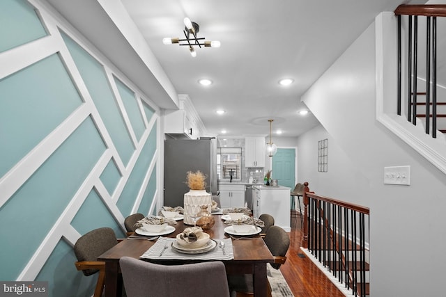 510 N Glover St, Baltimore, MD 21205 - dining room with recessed lighting, dark wood-style flooring, and a chandelier