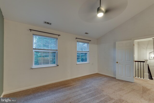 1451 Apple, Saint Leonard, MD 20685 - carpeted empty room featuring a ceiling fan, vaulted ceiling, and baseboards