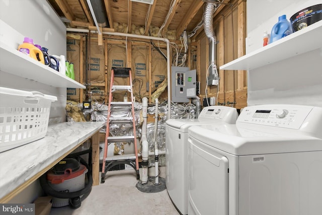 laundry room featuring washer and clothes dryer and electric panel