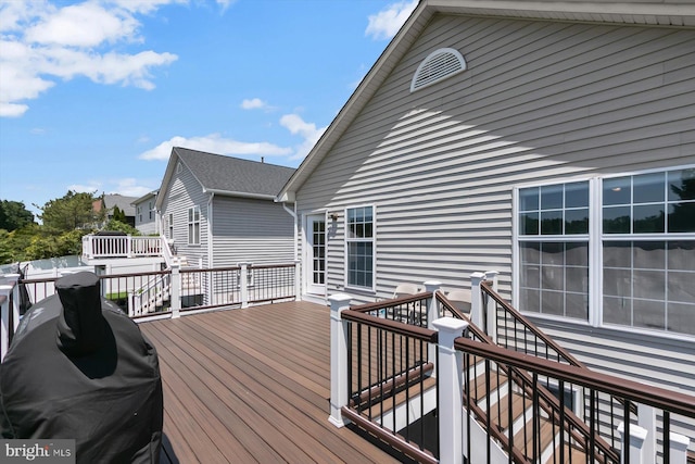 deck featuring stairway