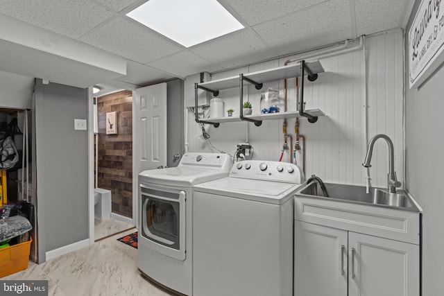 12413 Barbary Rd, Philadelphia, PA 19154 - washroom featuring independent washer and dryer, a sink, and wooden walls